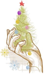 Christmas tree on the palm embroidery design