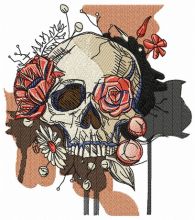 Skull overgrown with flowers embroidery design