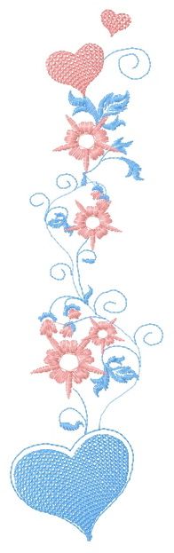 Flowers and hearts machine embroidery design