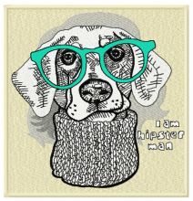 Hipster dog embroidery design