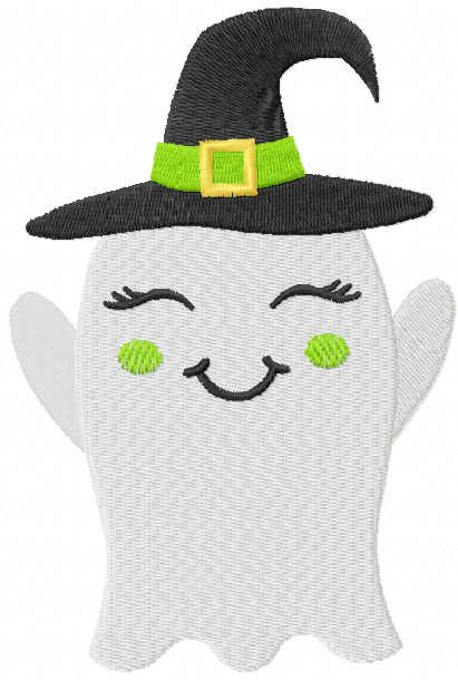 Smiling ghost with hat free embroidery design