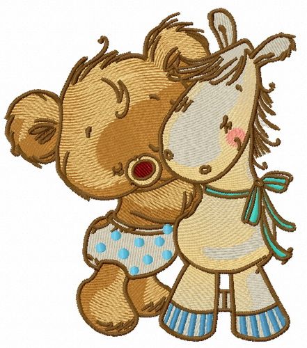 Tiny bear with pony toy machine embroidery design