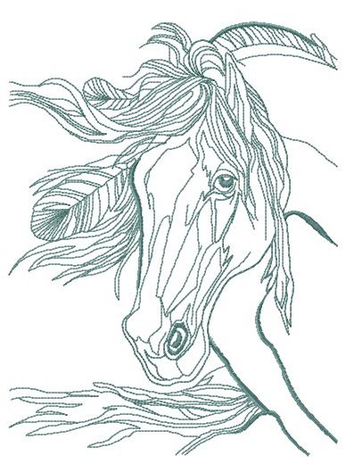 Dreamy sad horse one color machine embroidery design