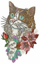 Rich cat embroidery design