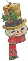Snowman with scarf and top hat embroidery design
