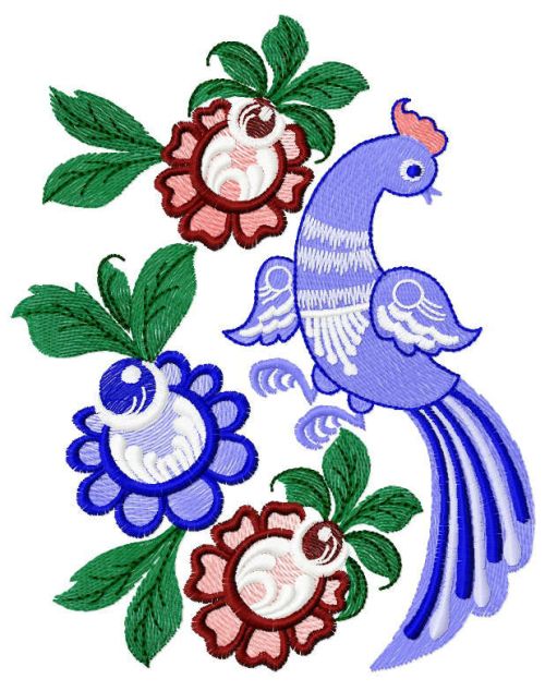 Fantastic bird and flowers machine embroidery design
