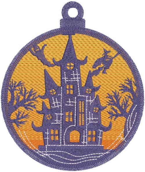 Halloween sign scary house embroidery design