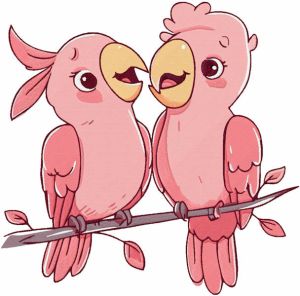Stickmuster mit zwei rosa Papageien
