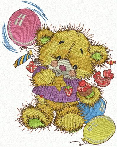 Teddy's birthday machine embroidery design