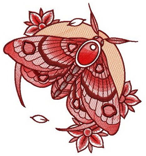 Night moth and flowers machine embroidery design