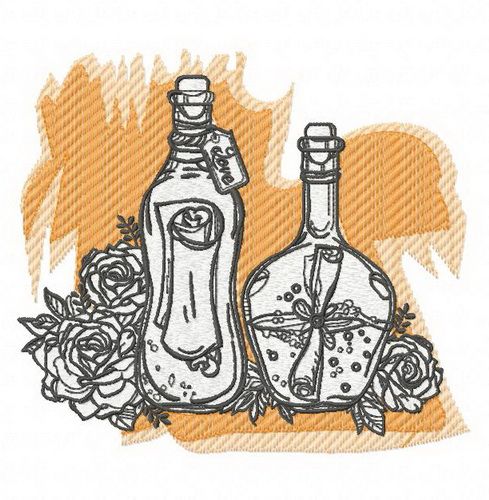 Bottles and flowers machine embroidery design