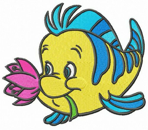 Flounder with flower machine embroidery design