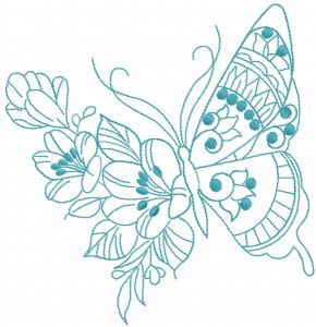 Diseño de bordado de mariposa azul de un color.