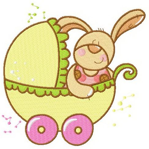Baby bunny in pram machine embroidery design