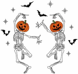 Dancing skeletons embroidery design