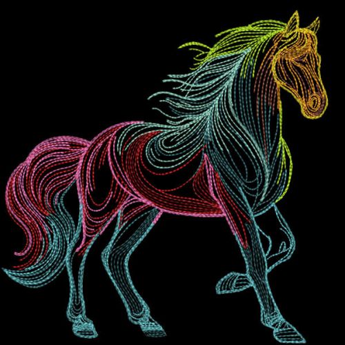 Rainbow horse sketch embroidery design