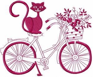 Cat and bicycle embroidery design