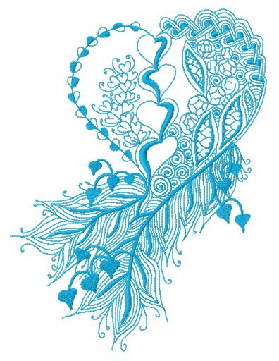 Feathered heart one color machine embroidery design