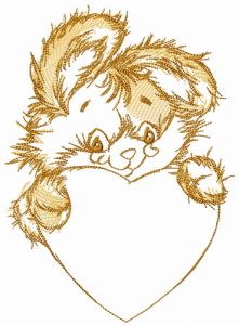 Beige bunny with heart embroidery design