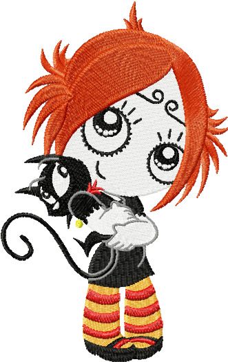 Ruby Gloom Loves Kitty machine embroidery design