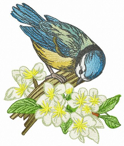 Birdie with hackberry machine embroidery design