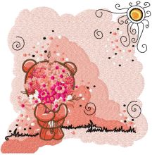 Shy teddy bear embroidery design