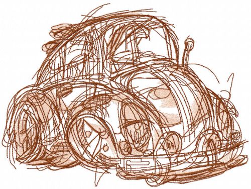 Sketch of beetle car machine embroidery design