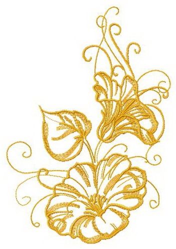 Yellow morning glory flowers machine embroidery design