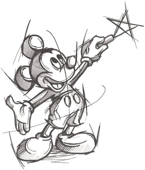 Mickey draws a star embroidery design