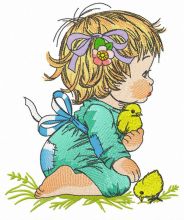 Girl and chicks embroidery design