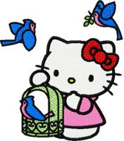 Hello Kitty with Birds embroidery design