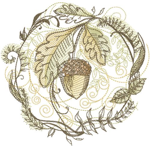 Fall oak motif embroidery design