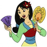 Mulan with fans embroidery design