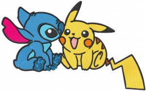 Stitch kissing pokemon embroidery design
