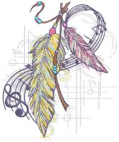 Wind music and feathers embroidery design