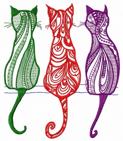 Three cats machine embroidery design