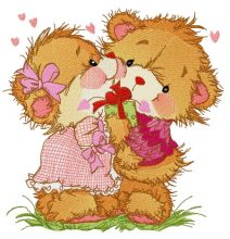 Teddy bears dancing embroidery design