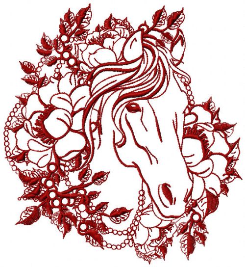 Romantic horse with flowers wreath embroidery design