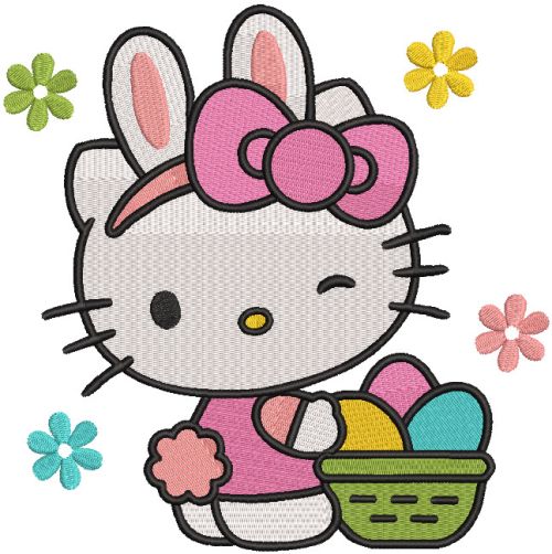 Hello kitty bunny ears eggs basket embroidery design