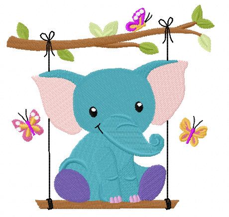 elephant on a swing free embroidery design