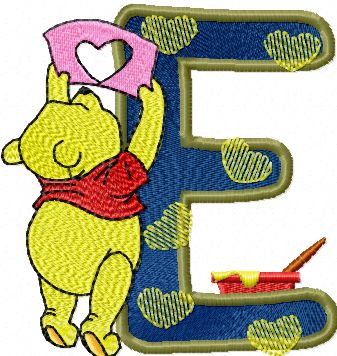 Winnie Pooh letter e free machine embroidery