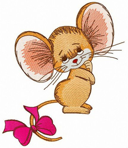 Mouse with bright pink bow machine embroidery design