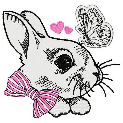 White bunny 3 machine embroidery design