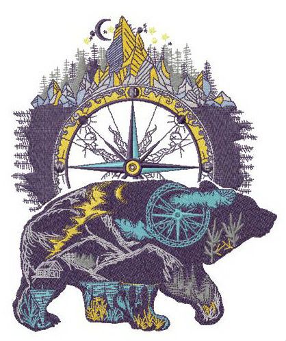 Wild bear machine embroidery design
