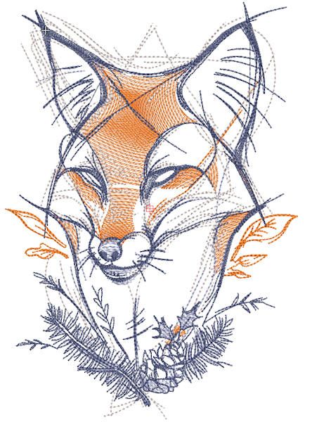 Fox forest sketch embroidery design