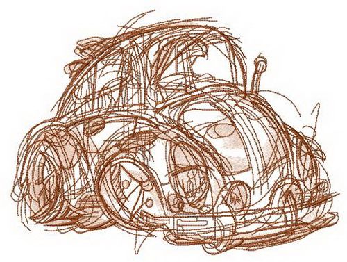 Sketch of beetle car machine embroidery design