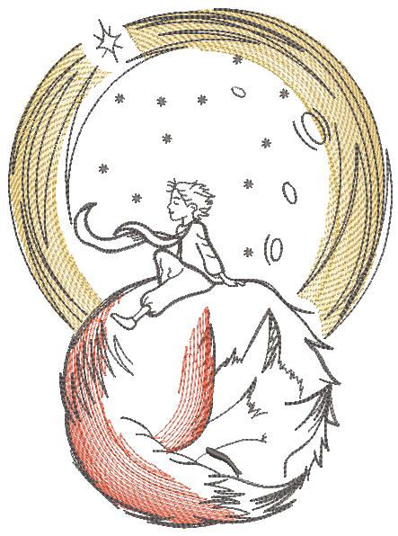 Little prince and sleeping fox embroidery design