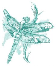 Dragonfly sitting on branch embroidery design