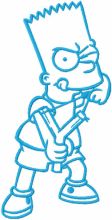 Bart Simpson with catapult one colored embroidery design
