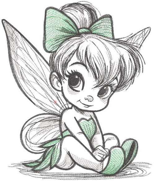 tinker fairy sketch style embroidery design